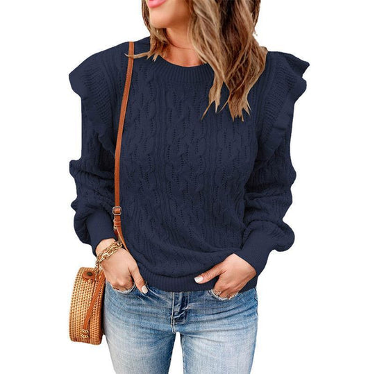 Damen Oversized Strickpullover mit Rüsche R&B