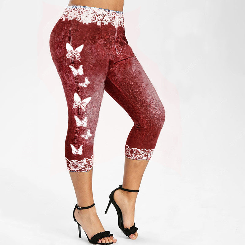 Damen Leggings im Jeans-Look mit einzigartigem Schmetterlingsdesign R&B