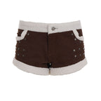 Damen Zarte Biker-Shorts mit Fleece-Besatz und Metallnieten R&B