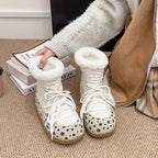 Damen Kuschelige Winterstiefel mit modischem Polka-Dot Design und weichem Kunstfellkragen R&B