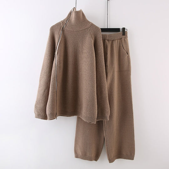 Damen Strickensemble mit Rollkragen und Reißverschluss R&B