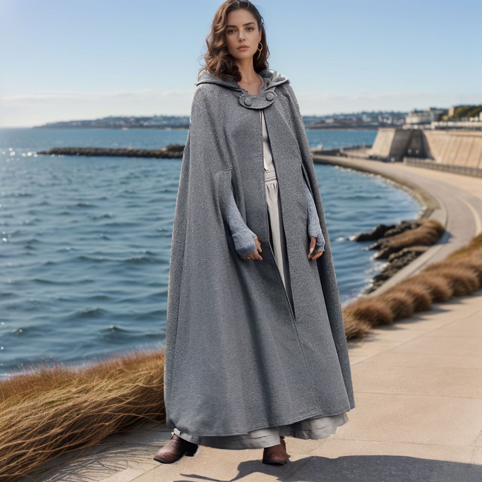 Damen elegante Kapuzenumhang mit verstellbarem Verschluss R&B