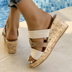 Damen Wedge-Sandalen mit dekorativem Riemen und Kork-Optik R&B