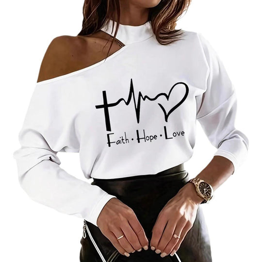 Damen Lässiges Off-Shoulder Sweatshirt mit inspirierendem Aufdruck R&B