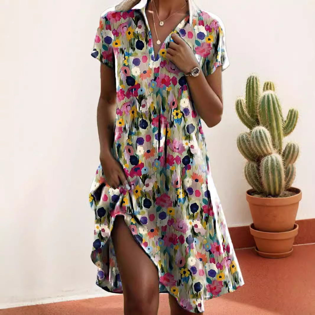 Damen Frischblumen-Hemdkleid mit Knopfverschluss und lässigem Schnitt R&B
