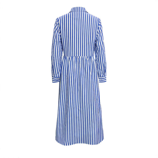 Damen Hemdblusenkleid mit vertikalen Streifen und tailliertem Schnitt R&B