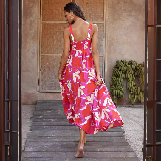 Damen Maxikleid mit lebhaftem floralem Design und schwingendem Rock R&B