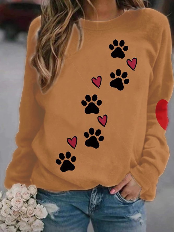 Damen Sweatshirt mit Pfotenabdrücken und Herzen R&B