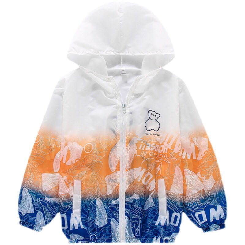 Unisex nan leichte Kapuzenjacke mit Comic-Bären-Print, Windbreaker-Stoff und elastischem Saum  R&B
