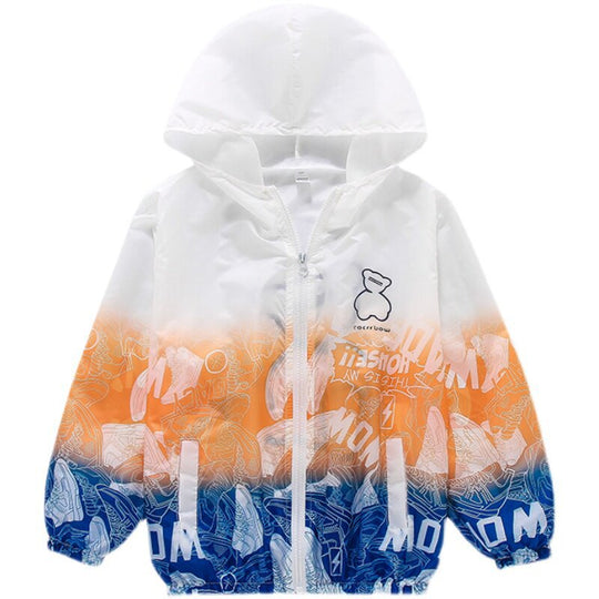 Unisex nan leichte Kapuzenjacke mit Comic-Bären-Print, Windbreaker-Stoff und elastischem Saum  R&B