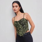 Damen Spitzentop mit floralen Akzenten und asymmetrischem Schnitt R&B