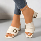 Damen modische Mules mit Blockabsatz und dekorativem Schnallen-Detail R&B
