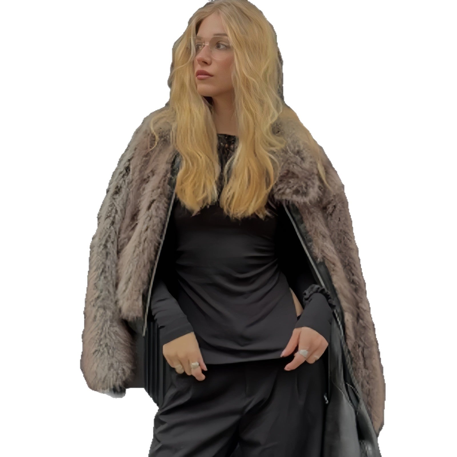 Damen Kunstpelzjacke mit voluminösen Ärmeln R&B