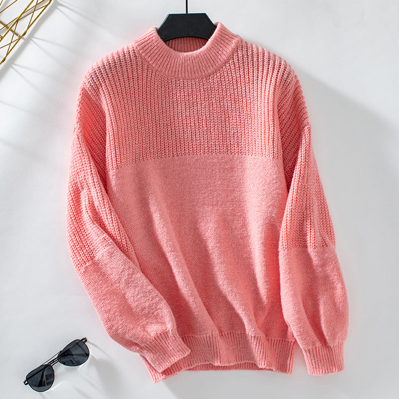 Damen lässiger Pullover mit hohem Kragen und modernem Strukturstrick