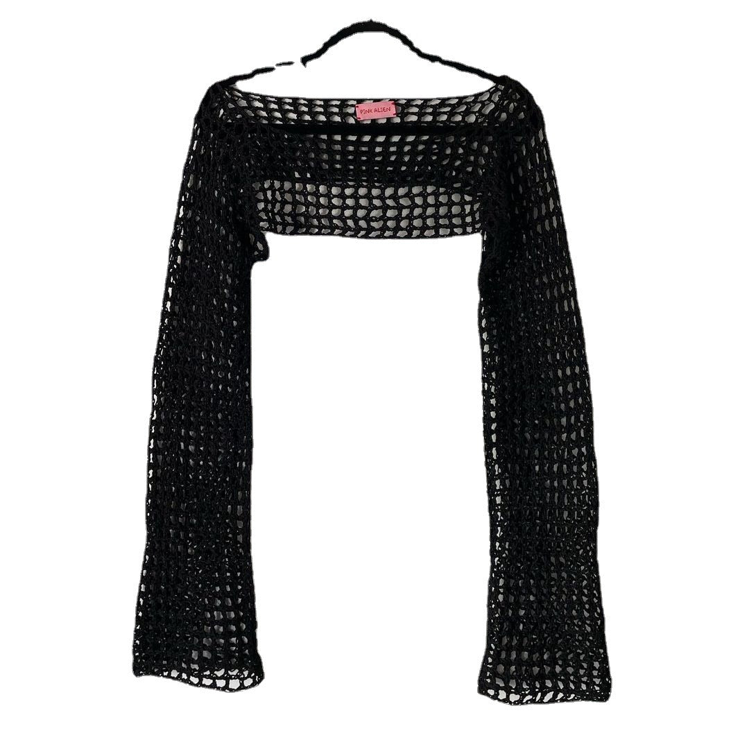 Damen gehäkeltes Langarm-Top mit Off-Shoulder-Design R&B