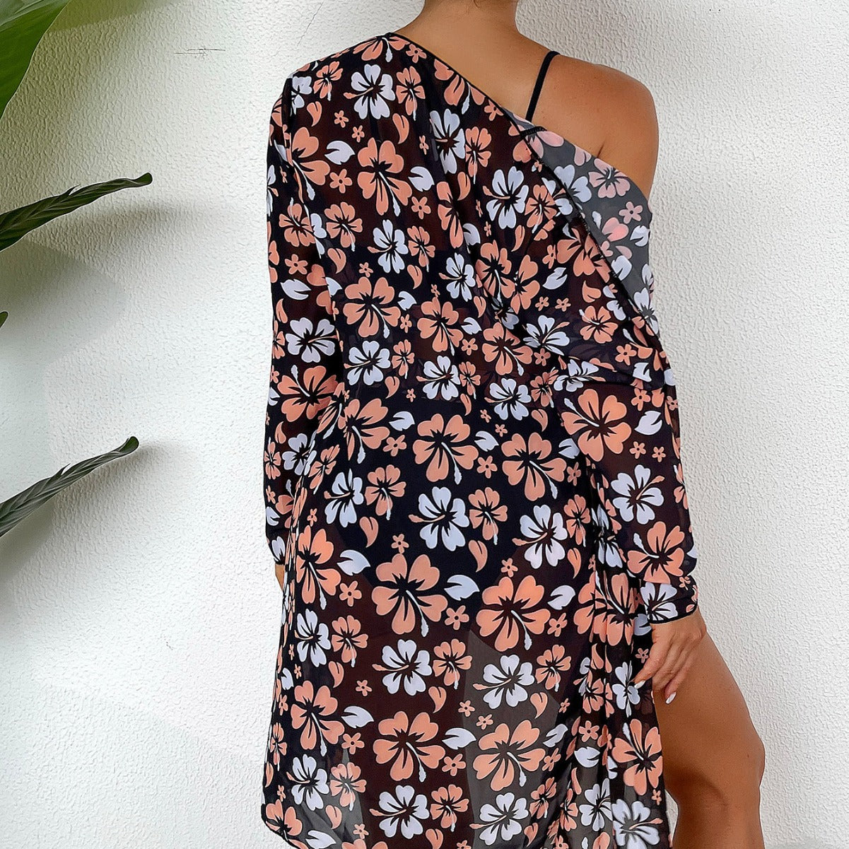 Damen Strandcover-Up mit floralem Design und eleganter Transparenz R&B
