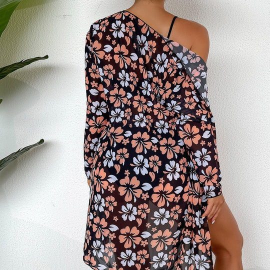 Damen Strandcover-Up mit floralem Design und eleganter Transparenz R&B