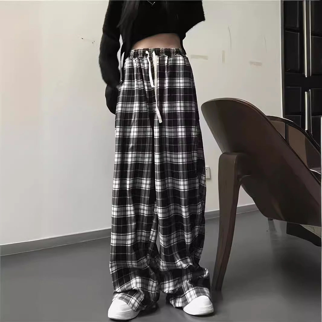 Damen weite Karohose mit Gummizug und anpassbarem Kordelzug R&B