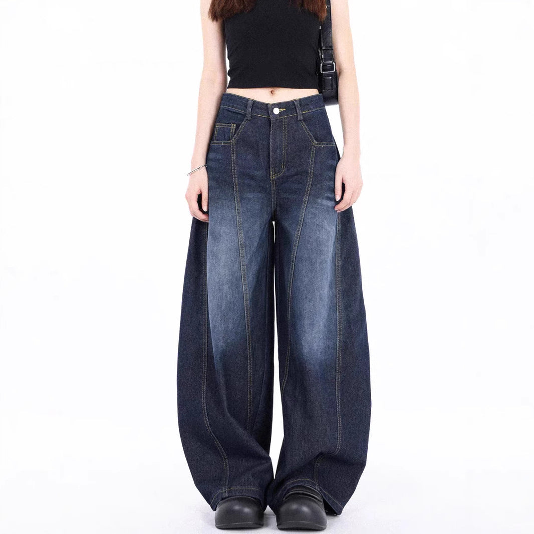 Damen Weite Denim-Hose mit hohem Bund und trendigem Schnitt R&B