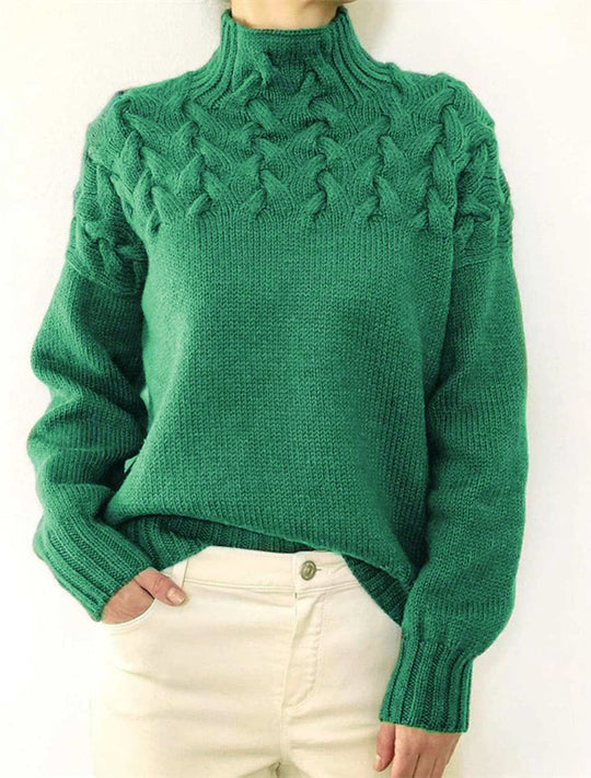Damen Grobstrickpullover mit Stehkragen und Zopfmuster R&B