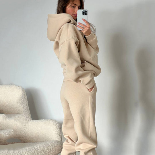 Damen lässiges Hooded Sweatset mit Ziernähten R&B