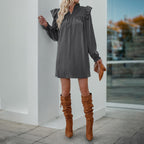 Damen lässiges Kleid mit Rüschendetails und langem Arm R&B
