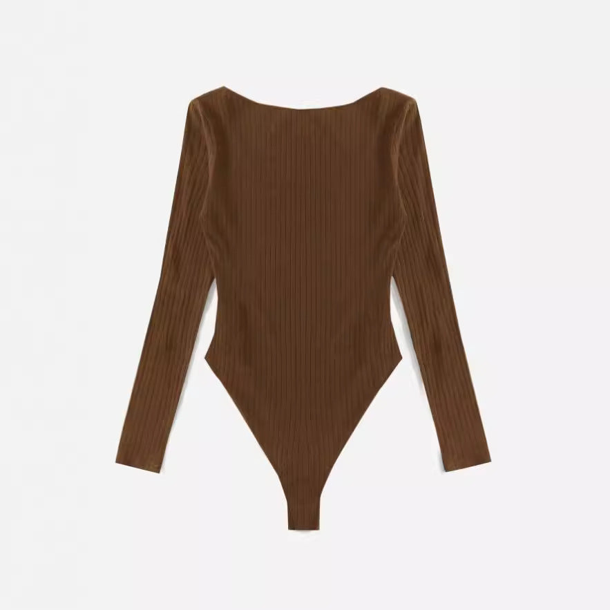 Damen Langarm-Bodysuit aus strukturierter Baumwolle R&B