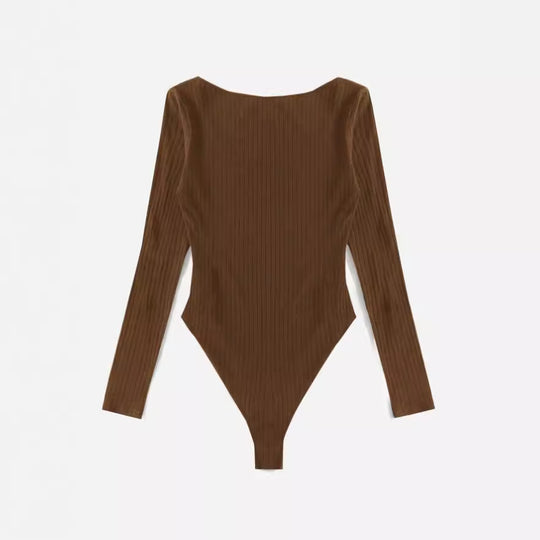 Damen Langarm-Bodysuit aus strukturierter Baumwolle R&B