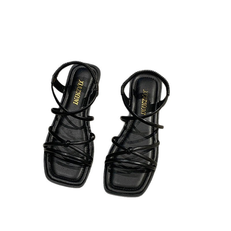 Damen elegante Riemensandalen mit gekreuztem Schnürdesign EB