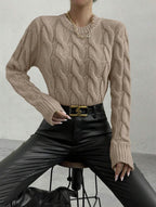 Damen Grobstrick Pullover mit Zopfmuster