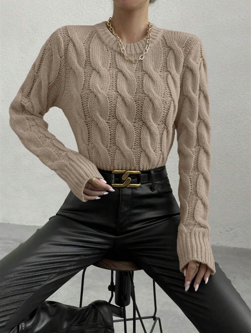 Damen Grobstrick Pullover mit Zopfmuster