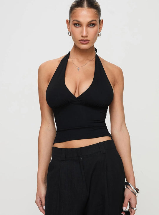 Damen elegantes Cropped Top mit geschmackvollem V-Ausschnitt und gerafften Details R&B