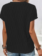 Damen Kurzarm T-Shirt mit strukturiertem Wellenmuster und hochwertiger Baumwolle R&B