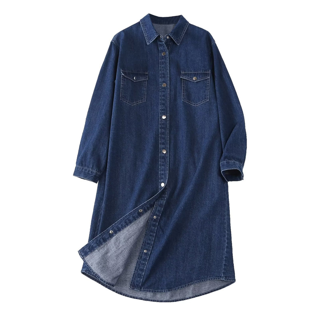 Damen Denim Hemdblusenkleid mit knöpfbarem Frontdesign und praktischen Taschen R&B