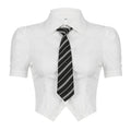 Damen schickes Cropped Hemd mit Puffärmeln und modischem Krawatten-Detail R&B