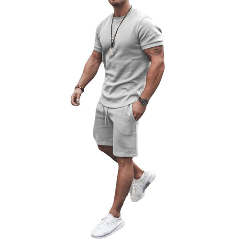 Herren lässiges Kurzarm-Set mit praktischen Taschen und elastischem Bund R&B