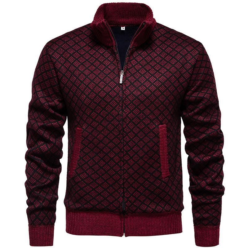 Herren Strickjacke im modernen Rautenmuster mit durchgehendem Reißverschluss R&B