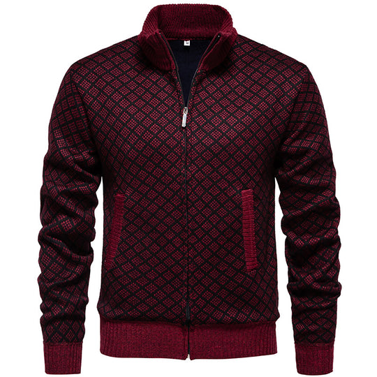 Herren Strickjacke im modernen Rautenmuster mit durchgehendem Reißverschluss R&B