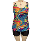 Damen Sportliche Tankini mit buntem Muster