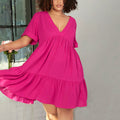 Damen lässiges Sommerkleid mit V-Ausschnitt und schwingendem Saum R&B