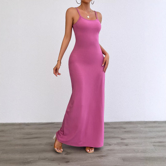Damen Langes, figurbetontes Kleid mit feinen Rippen und Spaghettiträgern R&B