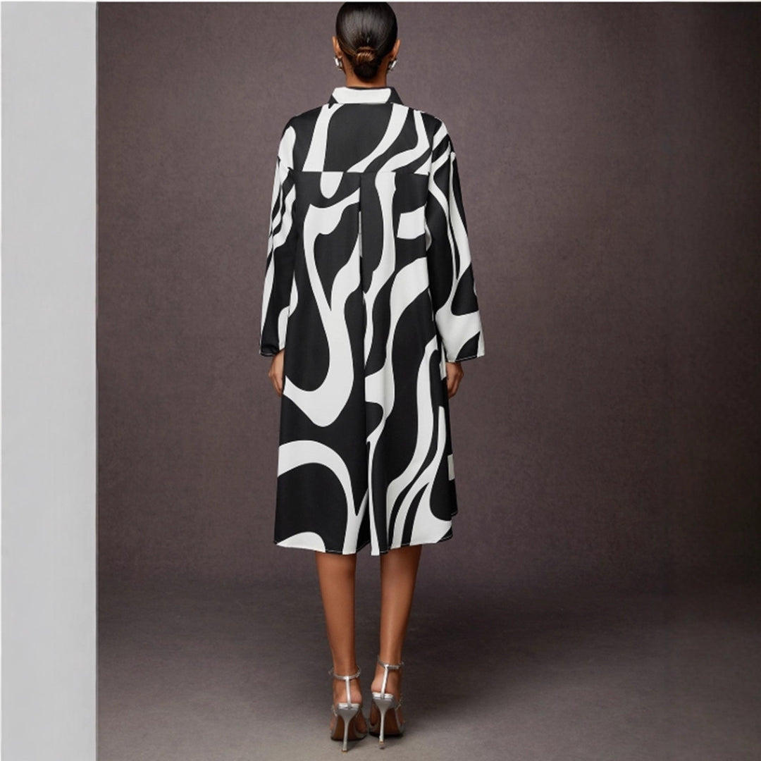 Damen Hemdblusenkleid mit modernem Grafikdruck und asymmetrischem Schnitt R&B