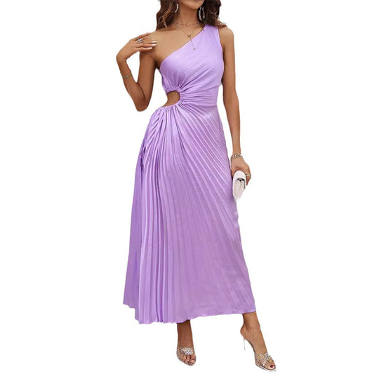 Damen Langes Wickel-Kleid mit asymmetrischem Ausschnitt und plissiertem Design R&B