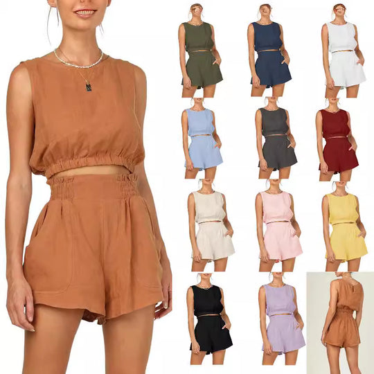 Damen lässiges Set aus topmodernem Oberteil und hohen Shorts R&B