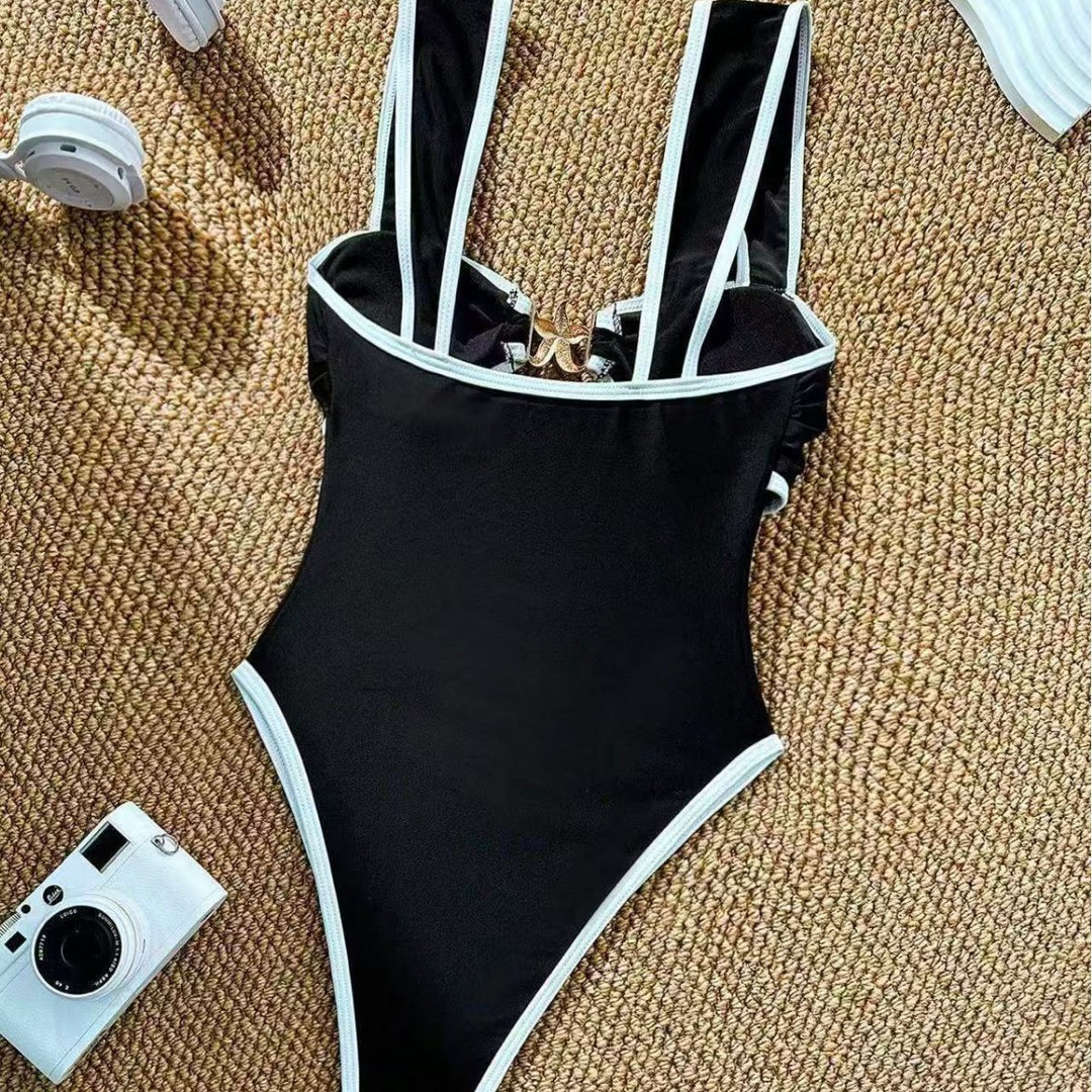 Damen Einteiler Badeanzug mit modischem Bustier und verstellbaren Trägern R&B