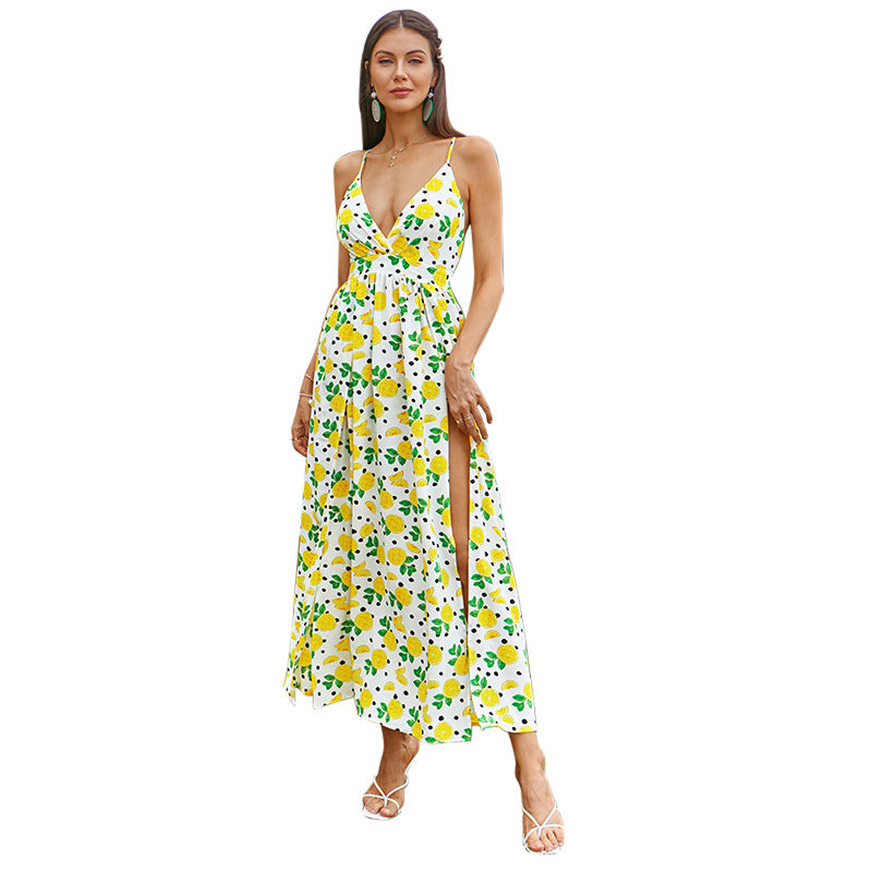 Damen Maxikleid mit tiefem V-Ausschnitt und hohem Beinschlitz R&B