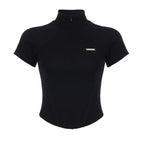 Damen Sportliches Kurzarm-Trikot mit hochstehendem Kragen und komfortablem Schnitt R&B