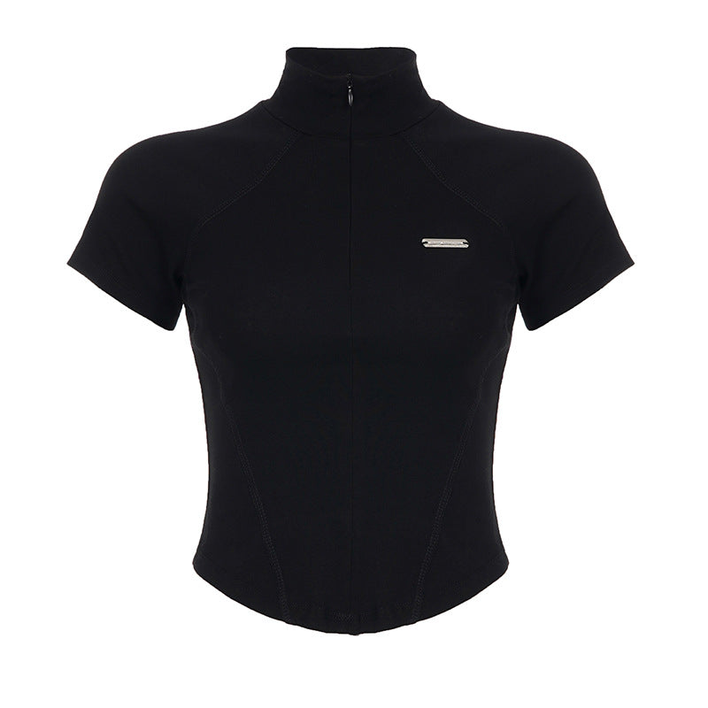 Damen Sportliches Kurzarm-Trikot mit hochstehendem Kragen und komfortablem Schnitt R&B