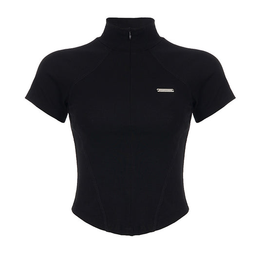 Damen Sportliches Kurzarm-Trikot mit hochstehendem Kragen und komfortablem Schnitt R&B