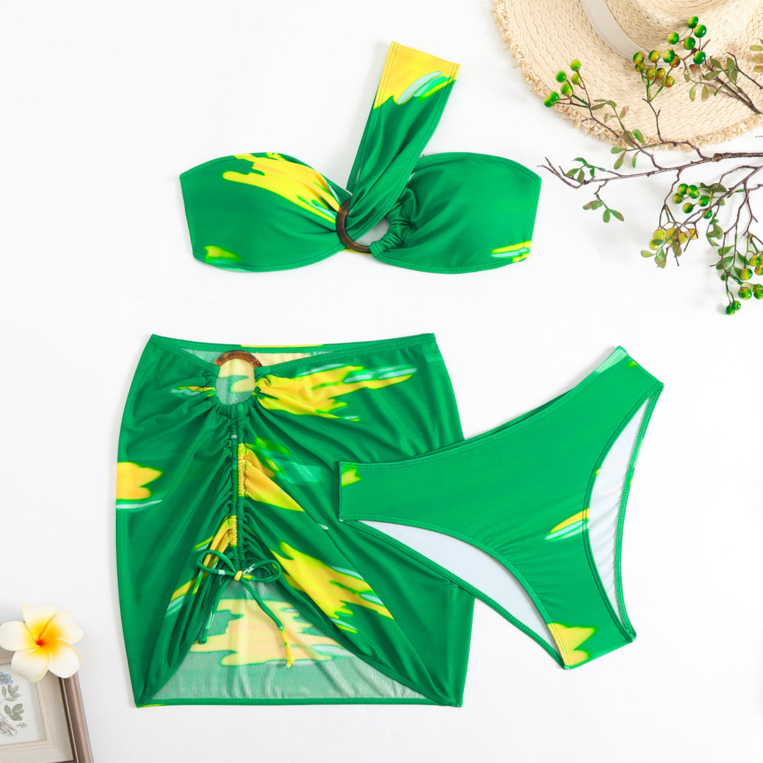 Damen Cropped Bikini-Set mit verspieltem Rüschendesign und elegantem Bindeträgersystem R&B
